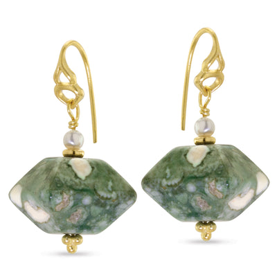 Rhyolite & Freshwater Pearl Drop Earrings