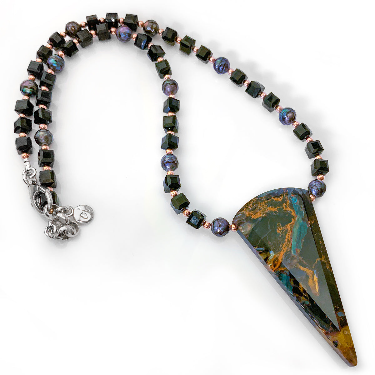 Pietersite & Peacock Pearl Necklace