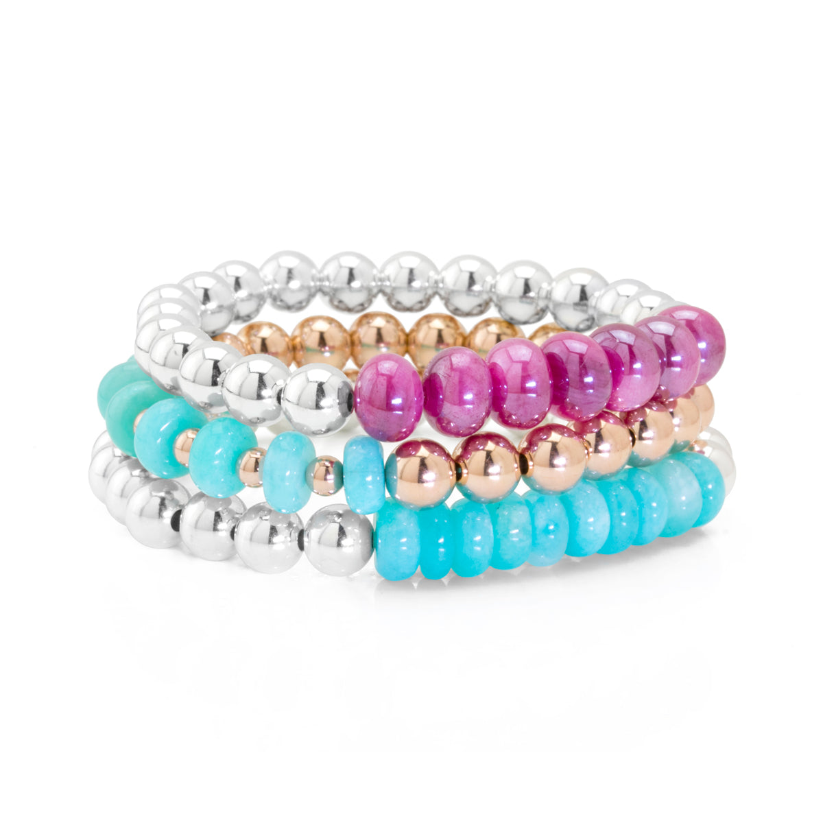 Smooth Amazonite & 7mm Rose Gold Stretch Bracelet