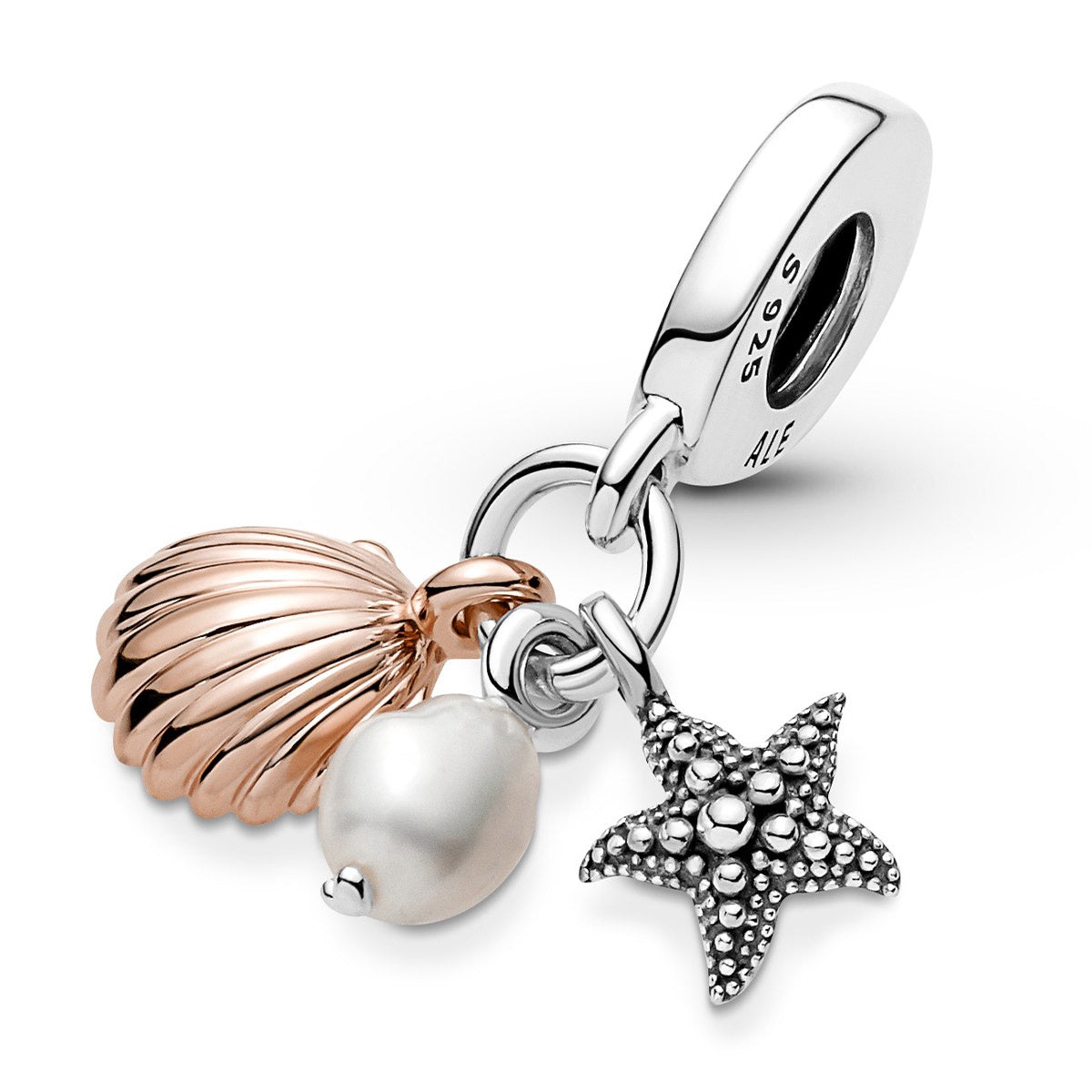 Pandora Freshwater Cultured Pearl, Starfish & Shell Triple Dangle Charm