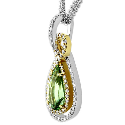 18K Yellow & White Gold Mint Green Tourmaline and Diamond Necklace-160-264