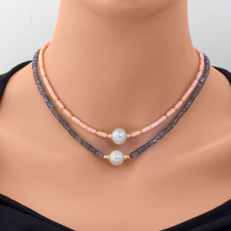Impressionist Collection Coral & Pearl Necklace