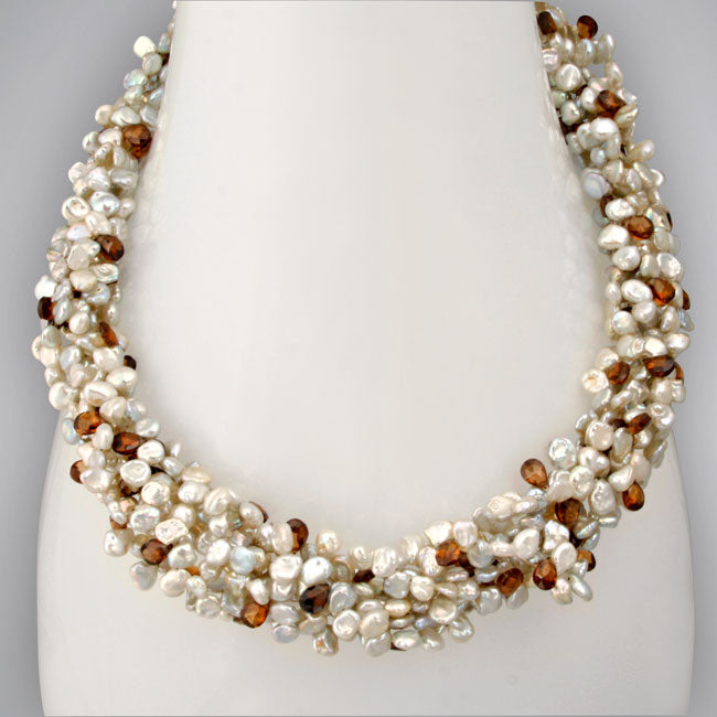 Keshi Pearl & Brown CZ Necklace 333291