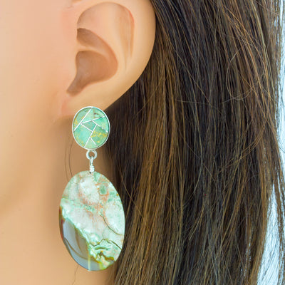 Impressionist Collection Green Turquoise with Thunderegg Drop Earrings