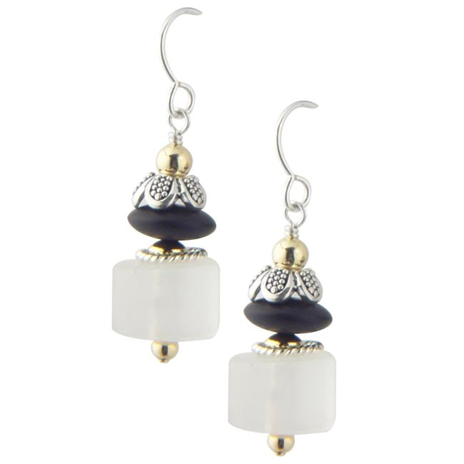Frosted Quartz Crystal & Onyx Earrings 240284