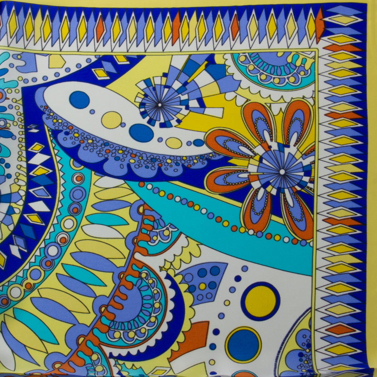 Yellow And Blue Abstract Silk Scarf