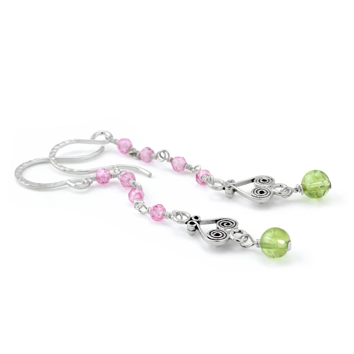 Pink CZ & Peridot Earrings-210-683