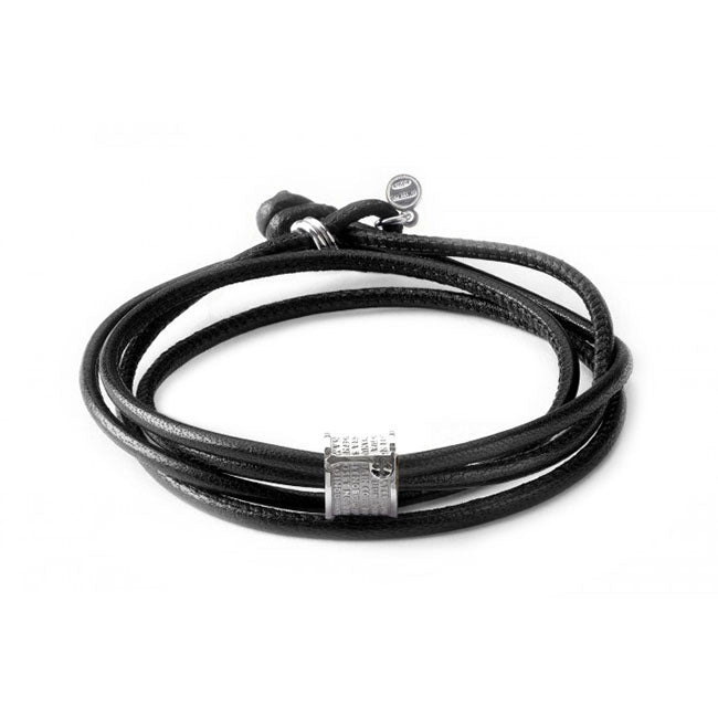 Our Father Rhodium Plated Double Leather Bracelet-610-682