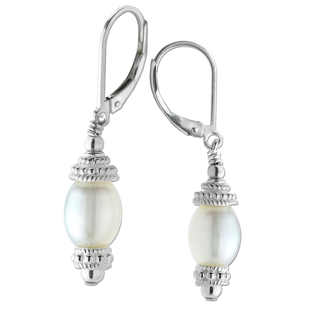 White Pearl 14KTGF Leverback Earrings
