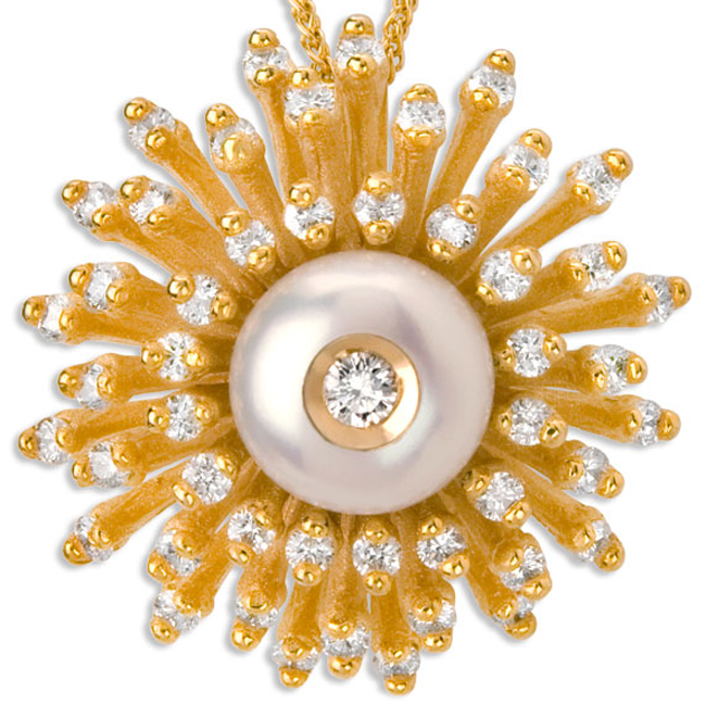 Galatea Diamond Pearl Sunburst Necklace-335793