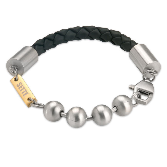 Braided Leather and Steel Spheres bracelet-320450
