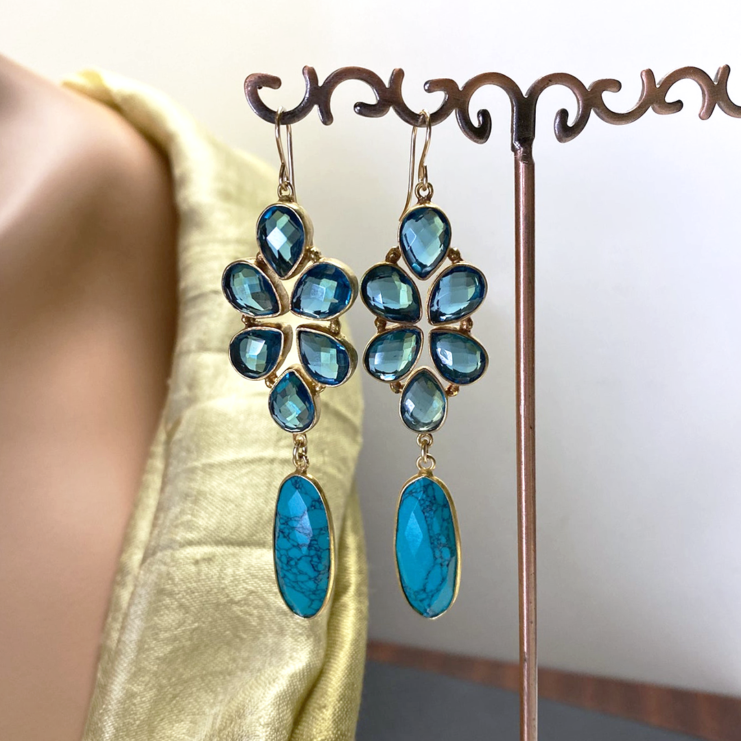 Floral collection Blue Quartz and Turquoise Earrings