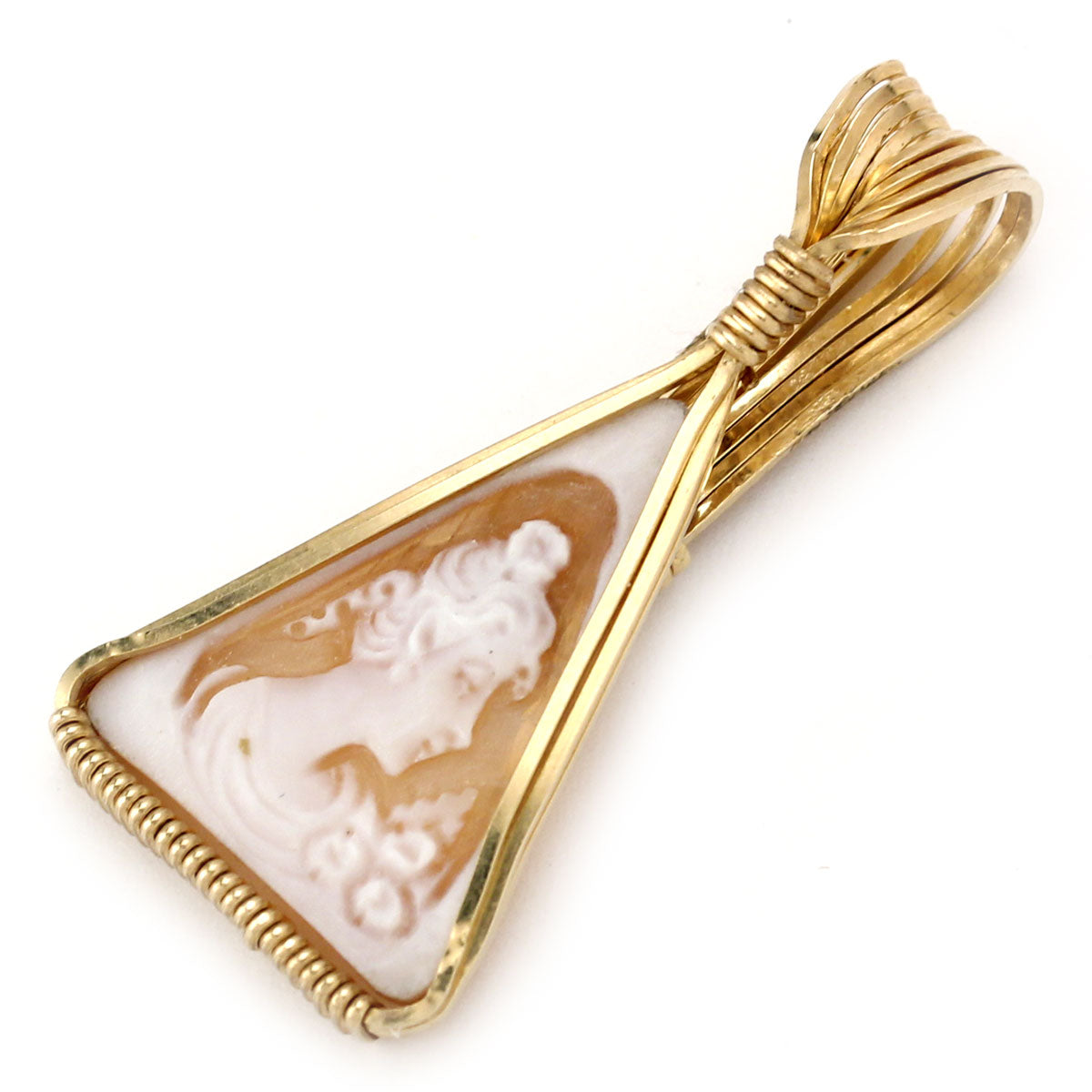 Wire Wrapped Hand Carved Shell Cameo Pendant-231145
