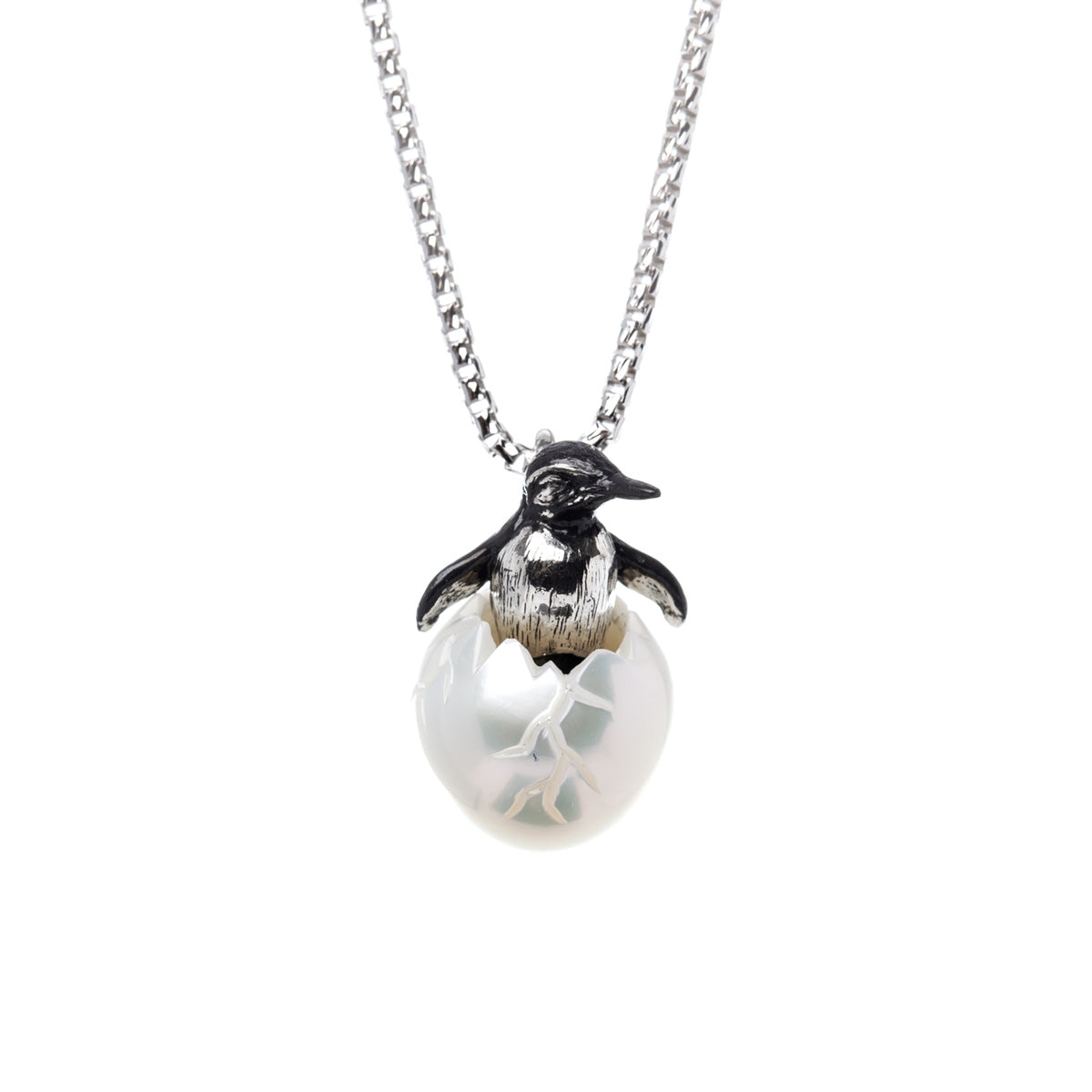 Galatea Penguin Carved White Pearl Egg Necklace