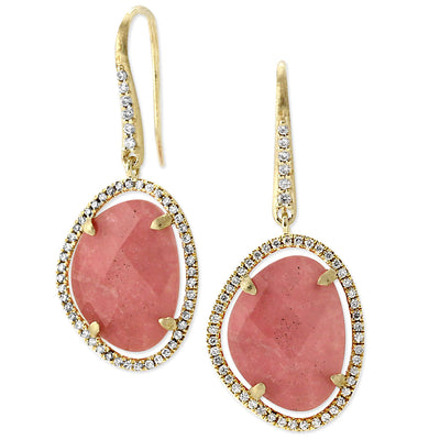 Pink Rhodonite & Diamond Earrings-342297