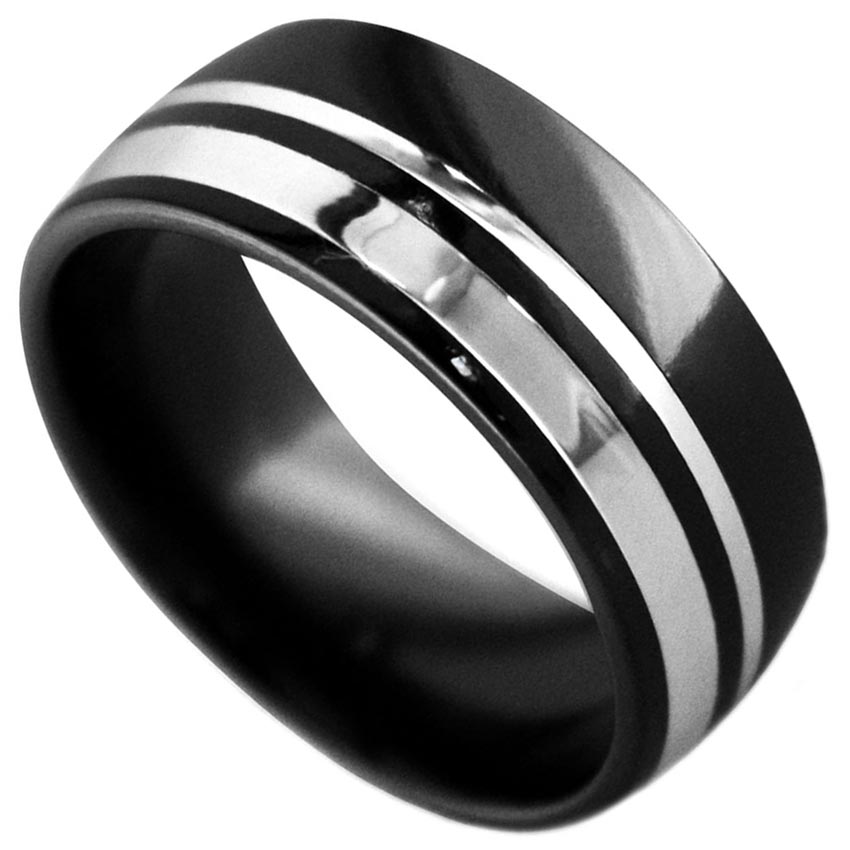 Edward Mirell Men's Wellington Black Titanium & Sterling Silver Ring