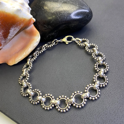Floral Collection Granulated Silver Bracelet