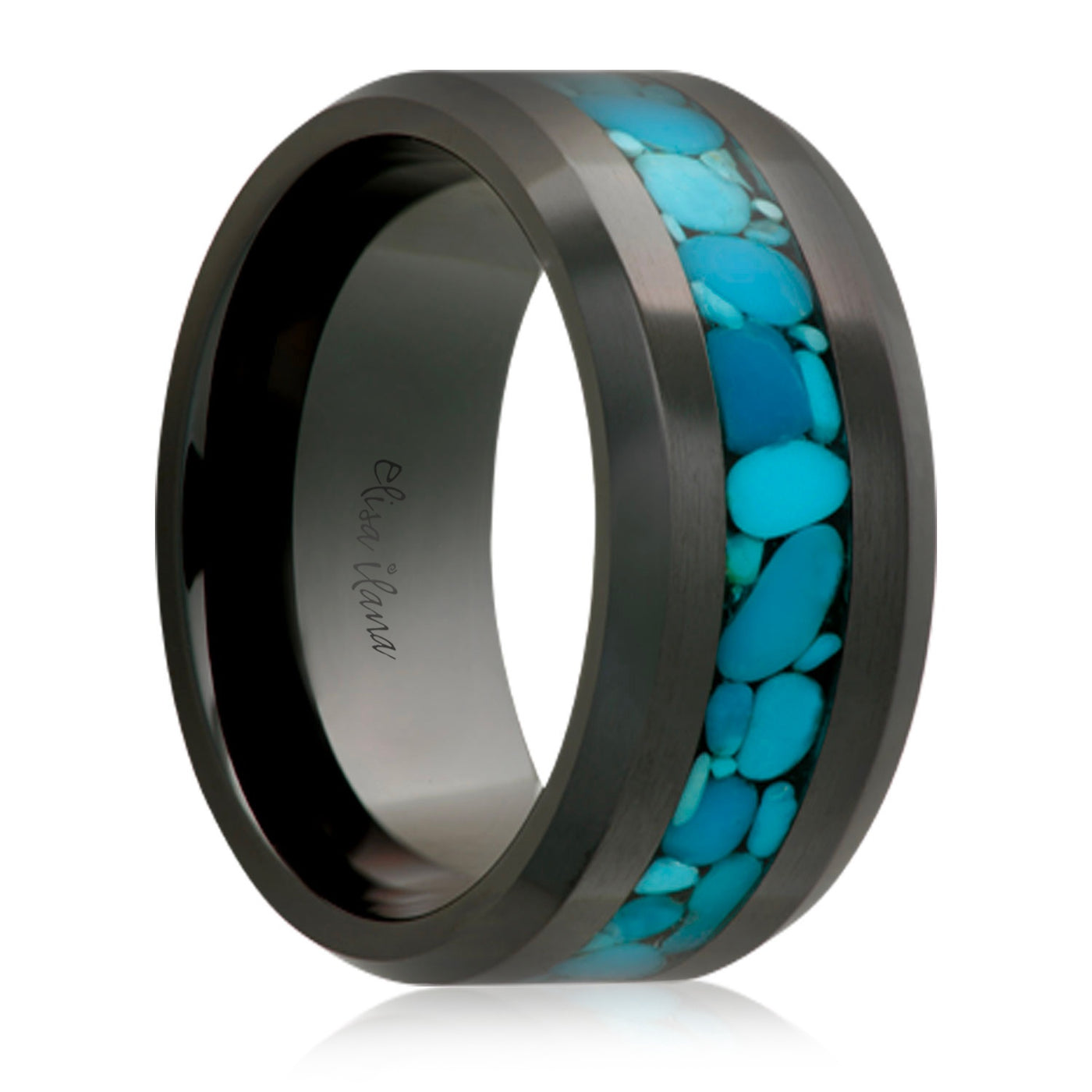 Black Ceramic Beveled Edge & Turquoise Ring