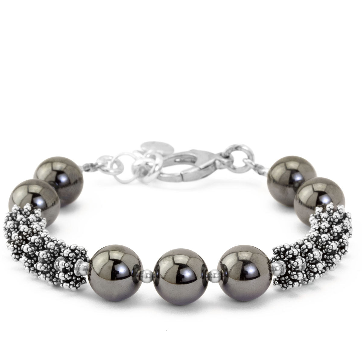 The Goddess Collection Textured Silver & Hematite Bracelet