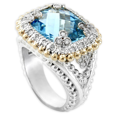 .38CT Dia/ Blue Topaz 14KY/ SS Ring