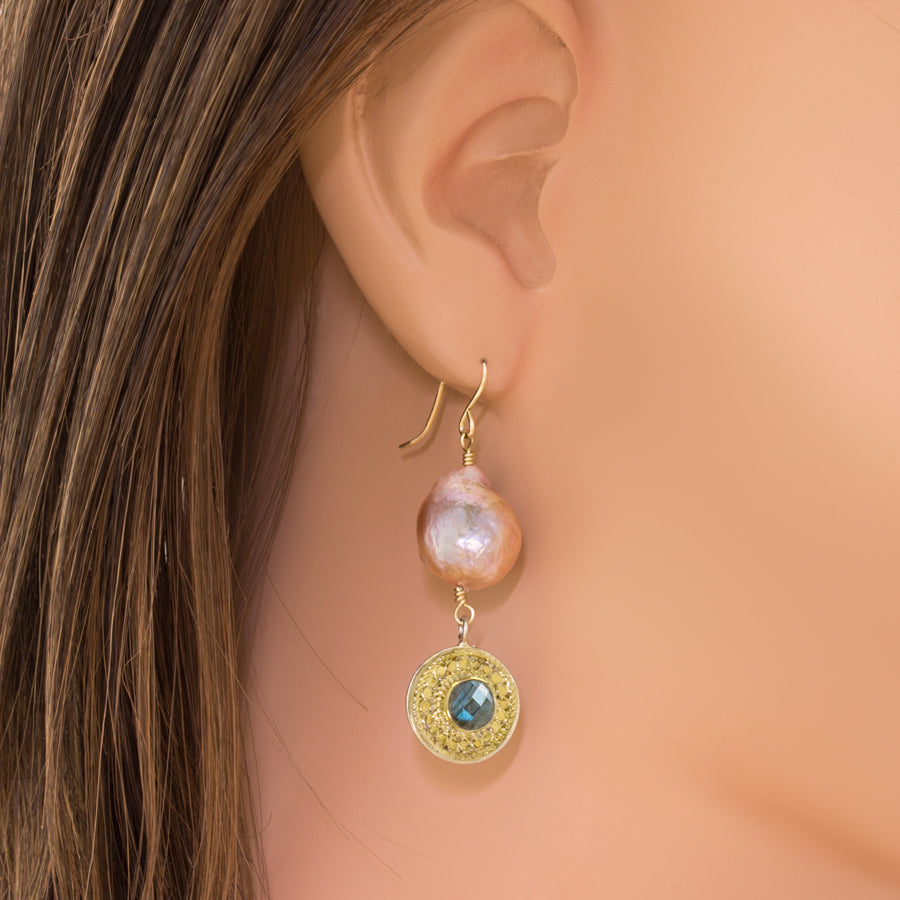 Fireball Pearls & Labradorite Earrings