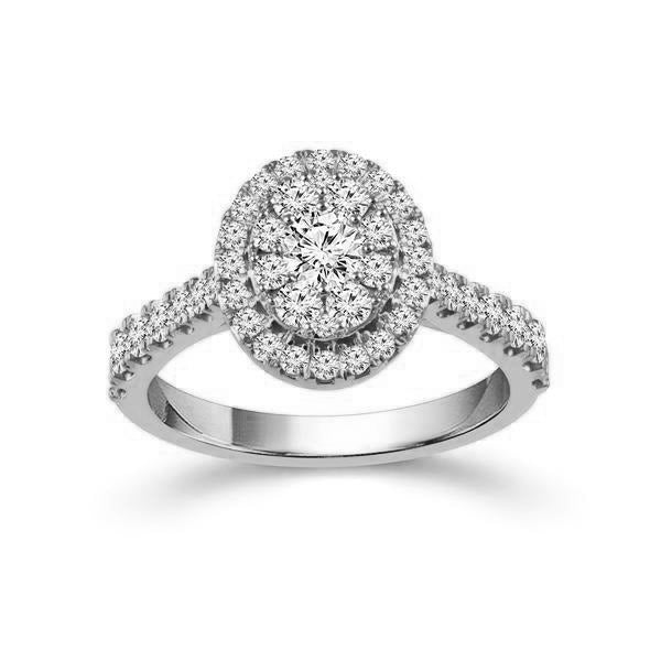 Oval Shaped Halo 10k White Gold Diamond Engagement Ring