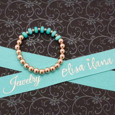 Smooth Amazonite & 7mm Rose Gold Stretch Bracelet