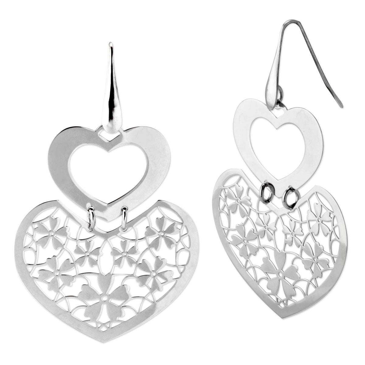 Rhodium Heart Dangle Earrings-343603