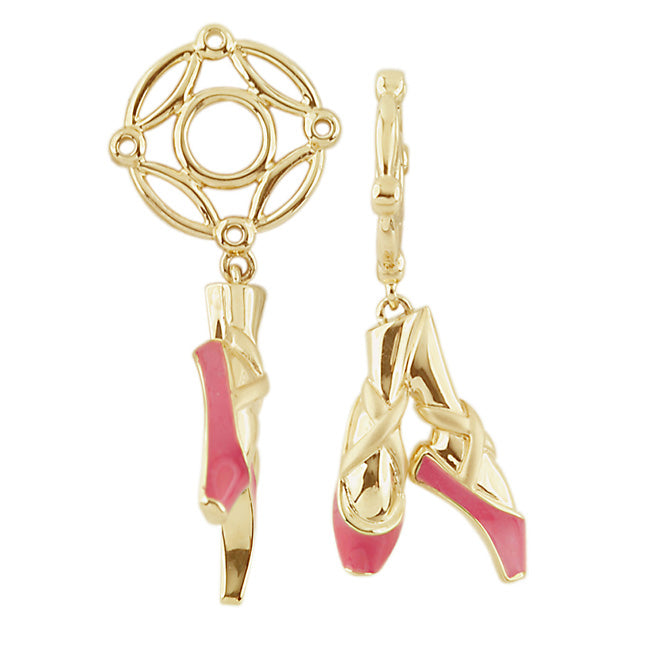 Storywheels Pink Enamel Ballerina Shoes Dangle 14K Gold Wheel-274852