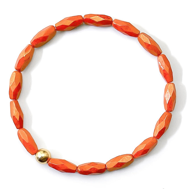Geometric Orange Beaded Stretch Bracelet