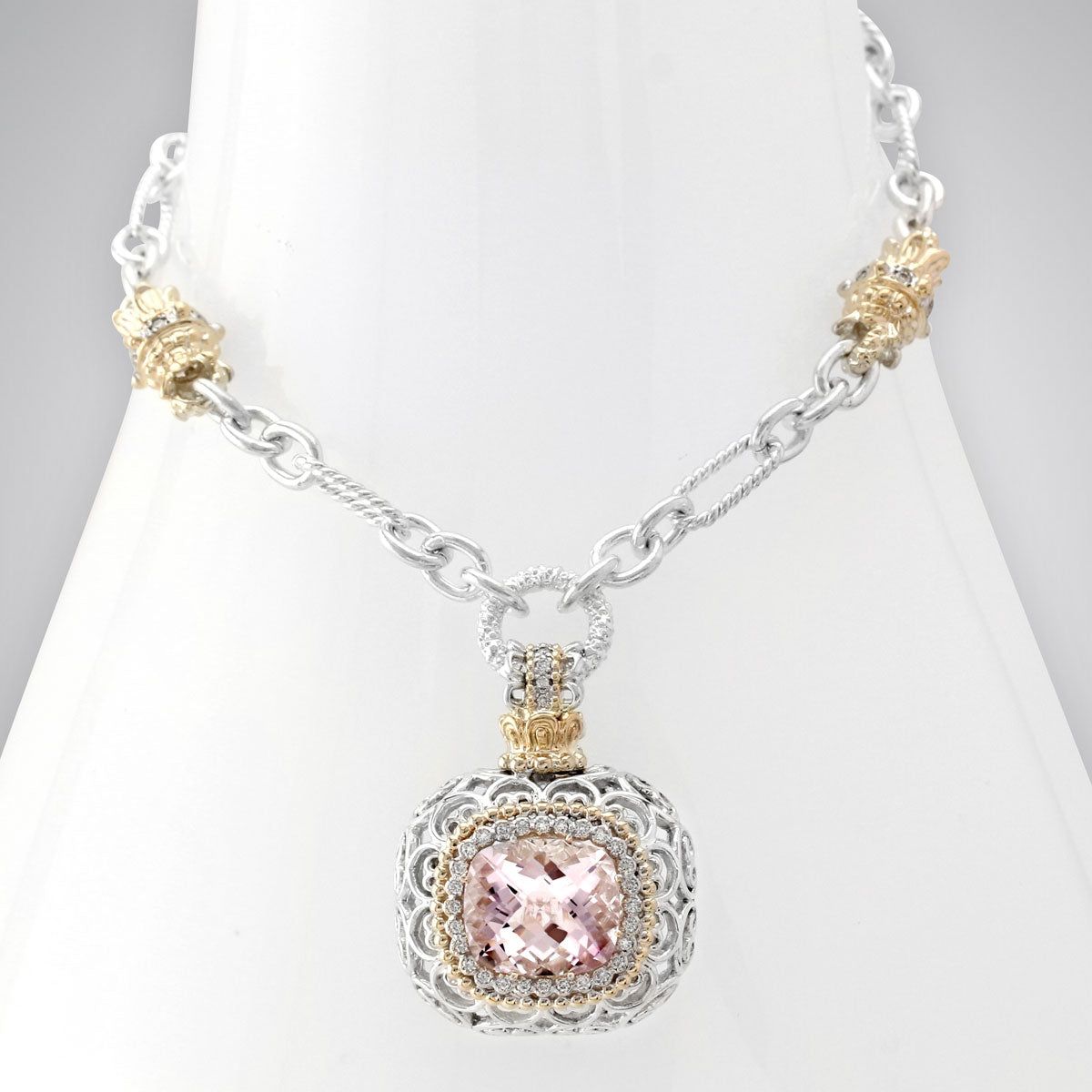 Rose De France & .50CT Dia/ 14KY/SS Openwork Design Enhancer