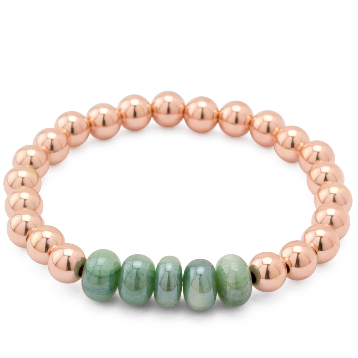 Impressionist Collection Green Moonstone & 6mm Rose Gold Fill Ball Bracelet