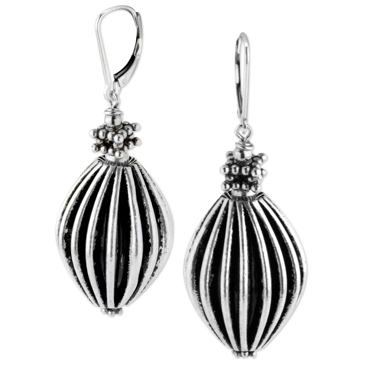 Sterling Silver Ribbed Cone Earrings-340585