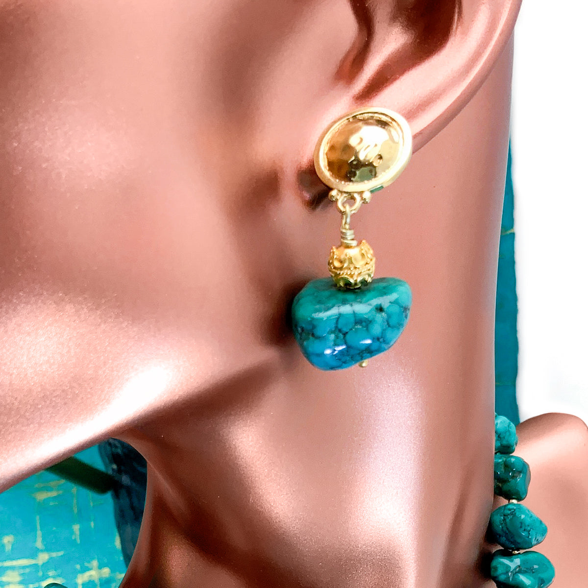 Chinese Dark Turquoise Drop Earrings