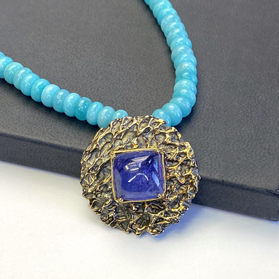 Floral Collection Amazonite and Tanzanite Necklace