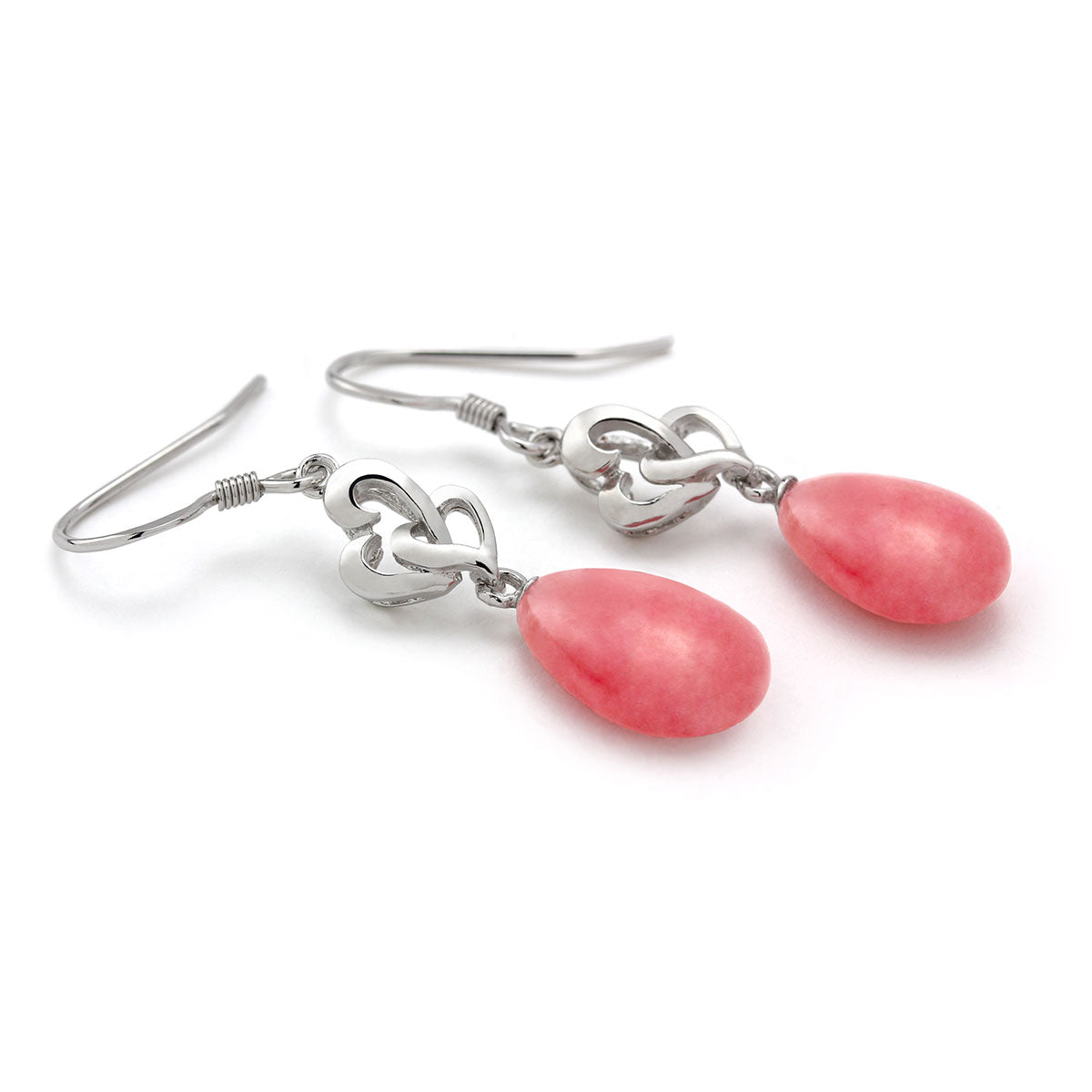 Rhodochrosite & Sterling Heart Earrings-210-635