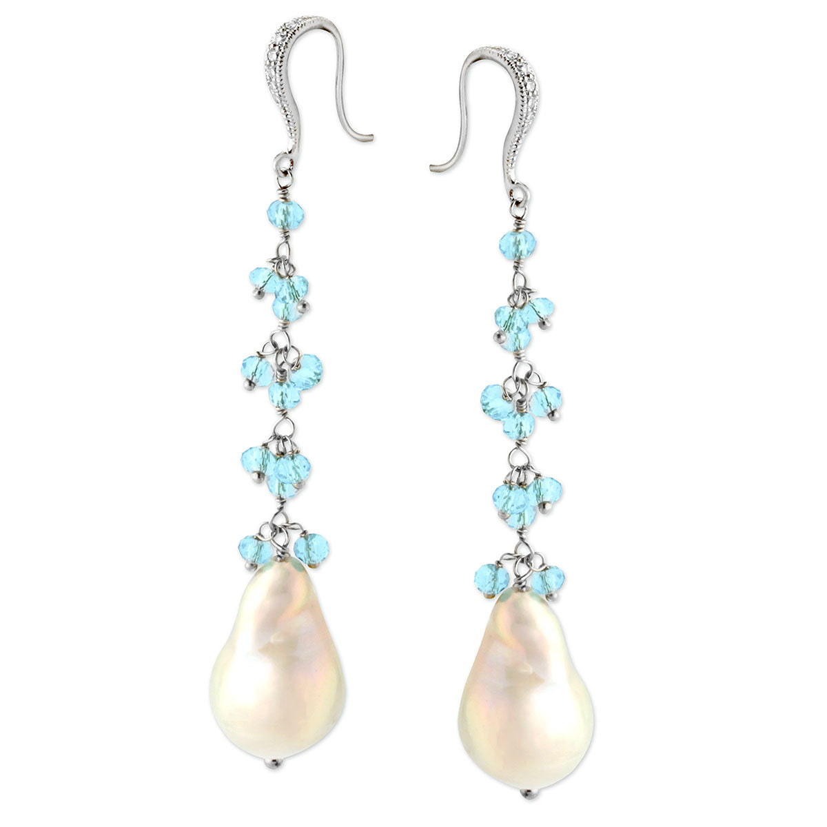 Light Blue Quartz & White Pearl Earrings