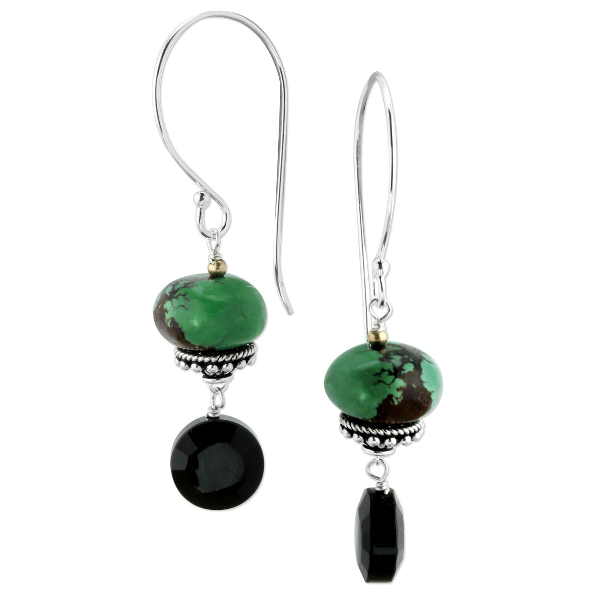 Green Turquoise and Onyx Earrings-343120