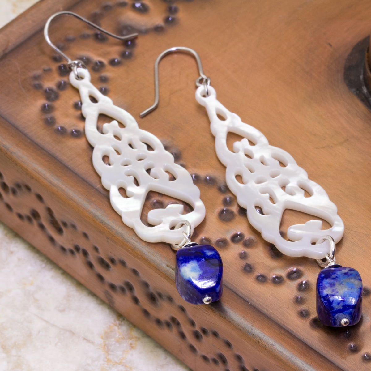 Impressionist Collection Lapis Lazuli & Mother of Pearl Earrings