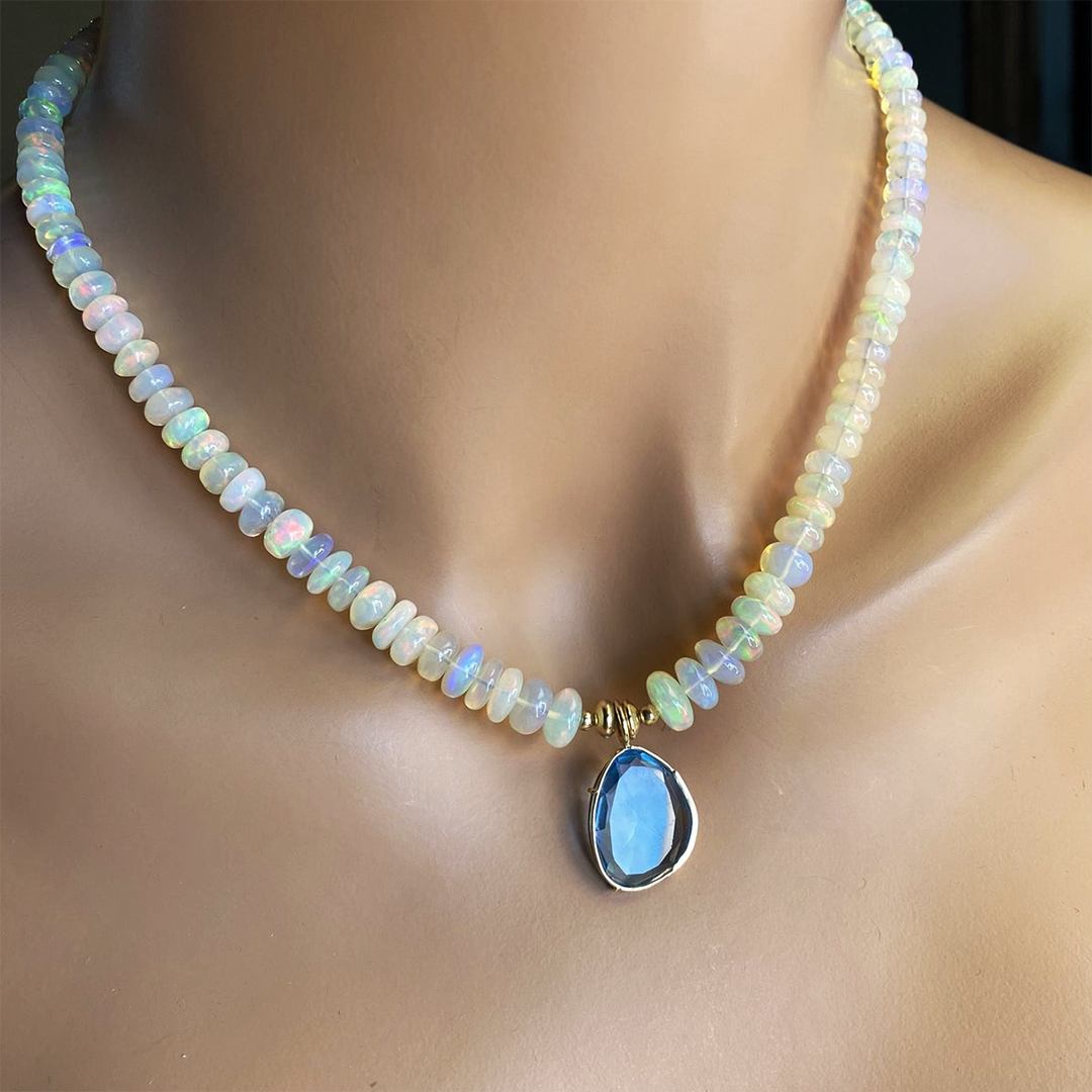 Ethiopian Opal and Swiss Blue Topaz Necklace