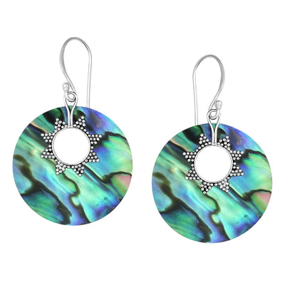 Round Abalone Shell Sterling Silver Earrings