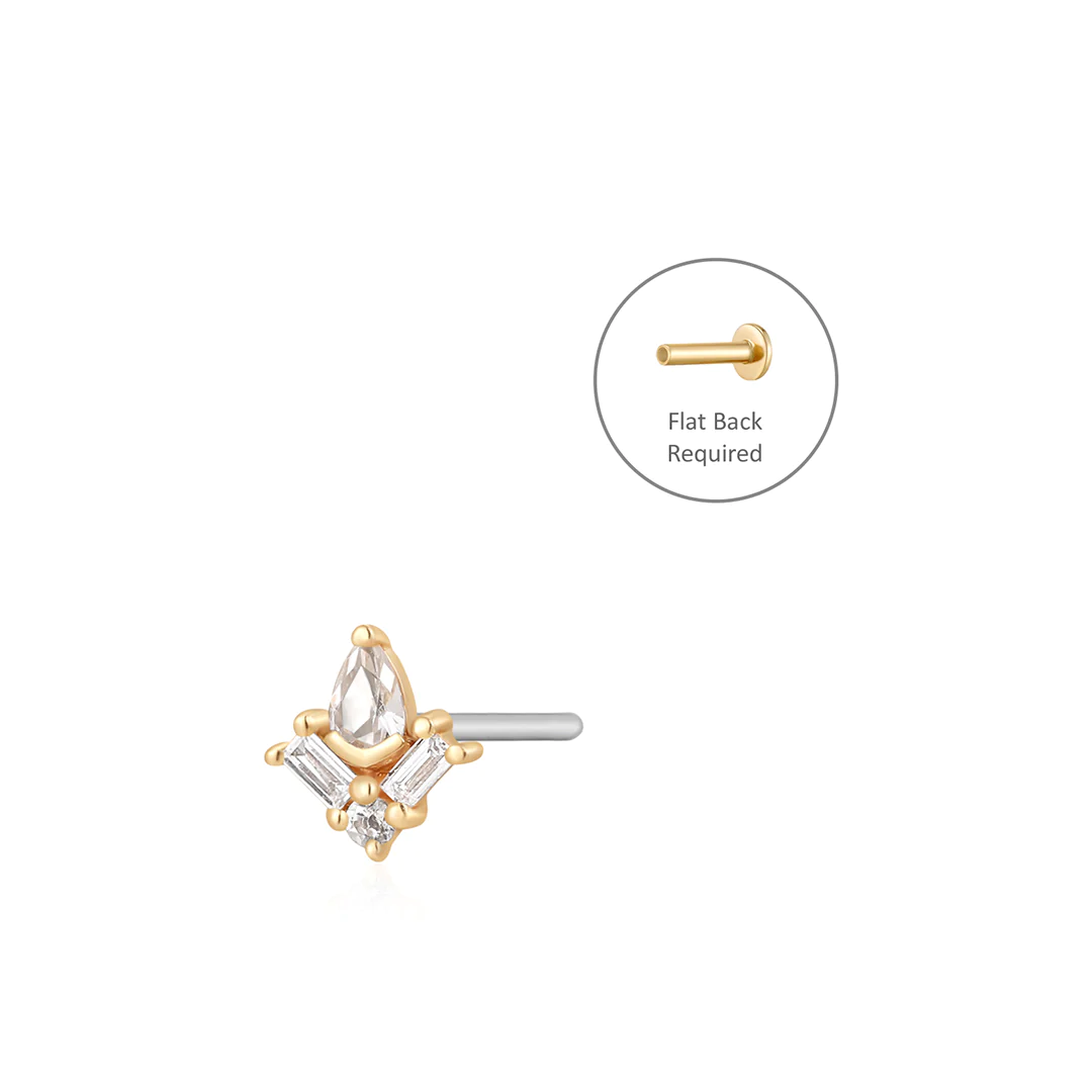 AURORA | Pear, Baguette and Round White Sapphire Threadless Flatback Earring