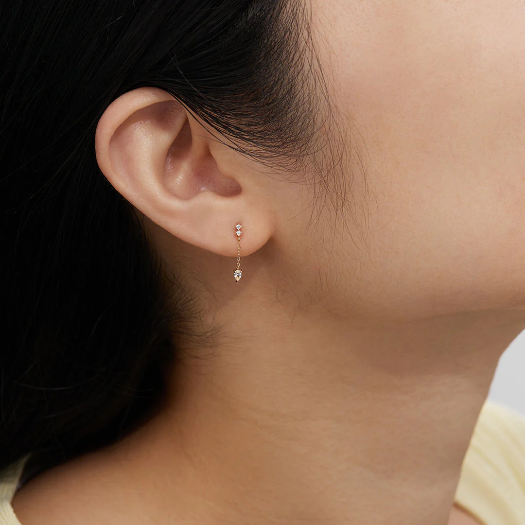 DEWDROP | Pear and Round White Sapphire Drop Stud Earring