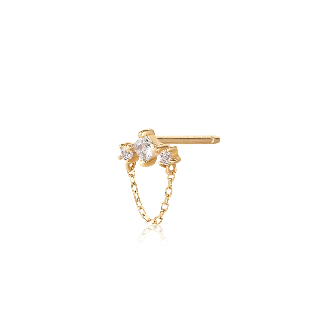 MIST | White Sapphire Drop Chain Stud Earring