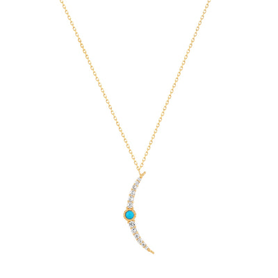 NORA | Turquoise & White Sapphire Crescent Moon Necklace