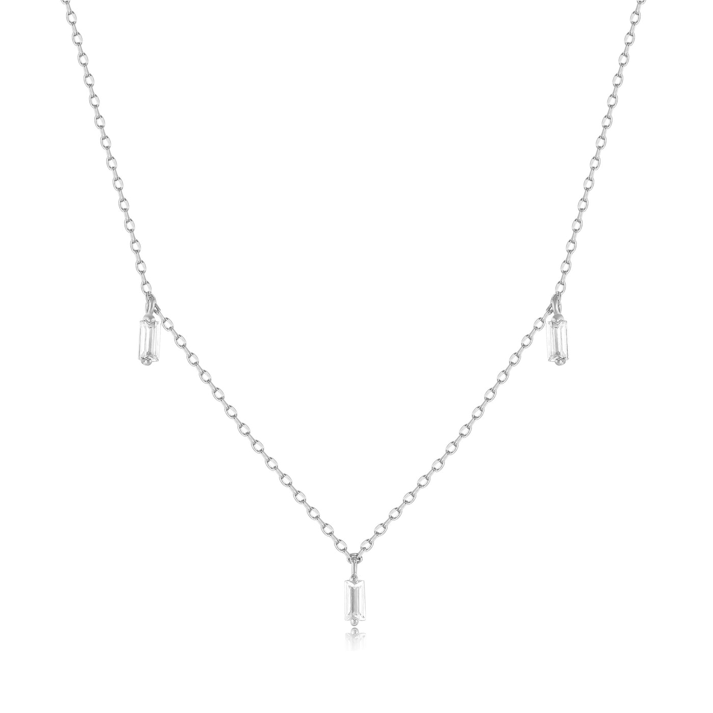 Marina | Floating Triple Baguette White Sapphire Necklace