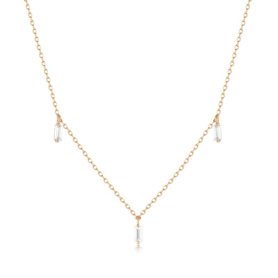 Marina | Floating Triple Baguette White Sapphire Necklace