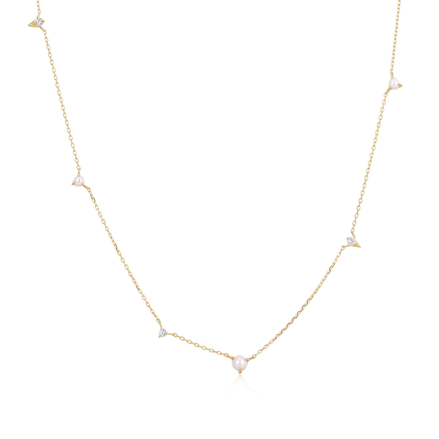 SABRINA | Pearl and White Sapphire Asymmetrical Station Necklace