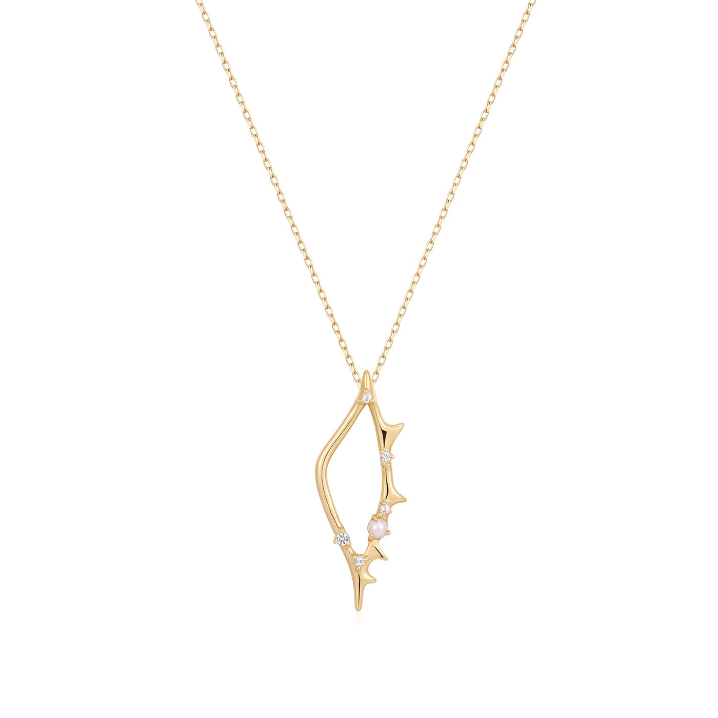 ATTINA | Pearl and White Sapphire Open Pendant Necklace