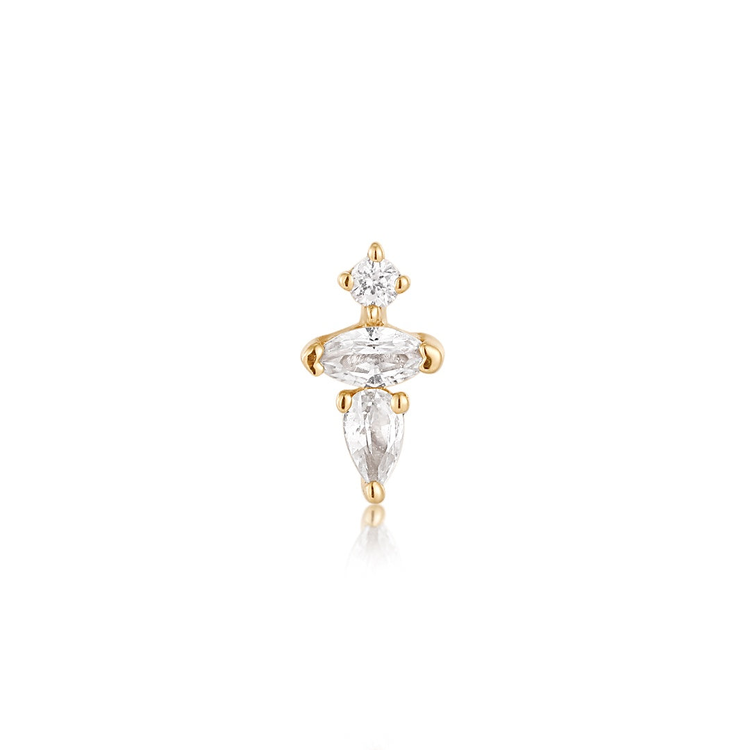 LANI | Pear and Round White Sapphire Threadless Flatback Earring